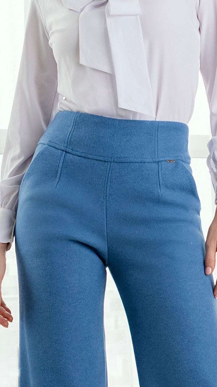 PANTALÓN PALAZZO DE PAÑO LIDIA AZUL ACERO