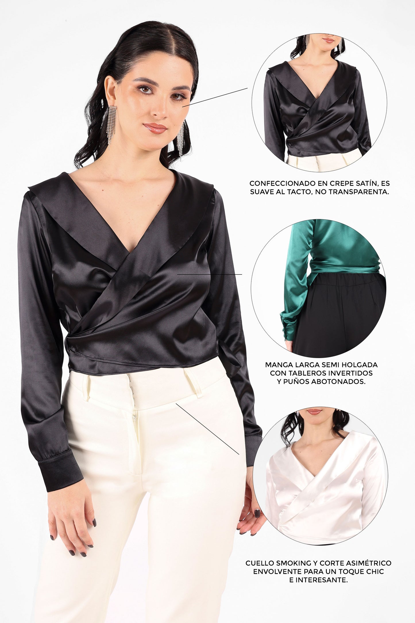 BLUSA ENVOLVENTE DE SATIN AGATHA PERLA