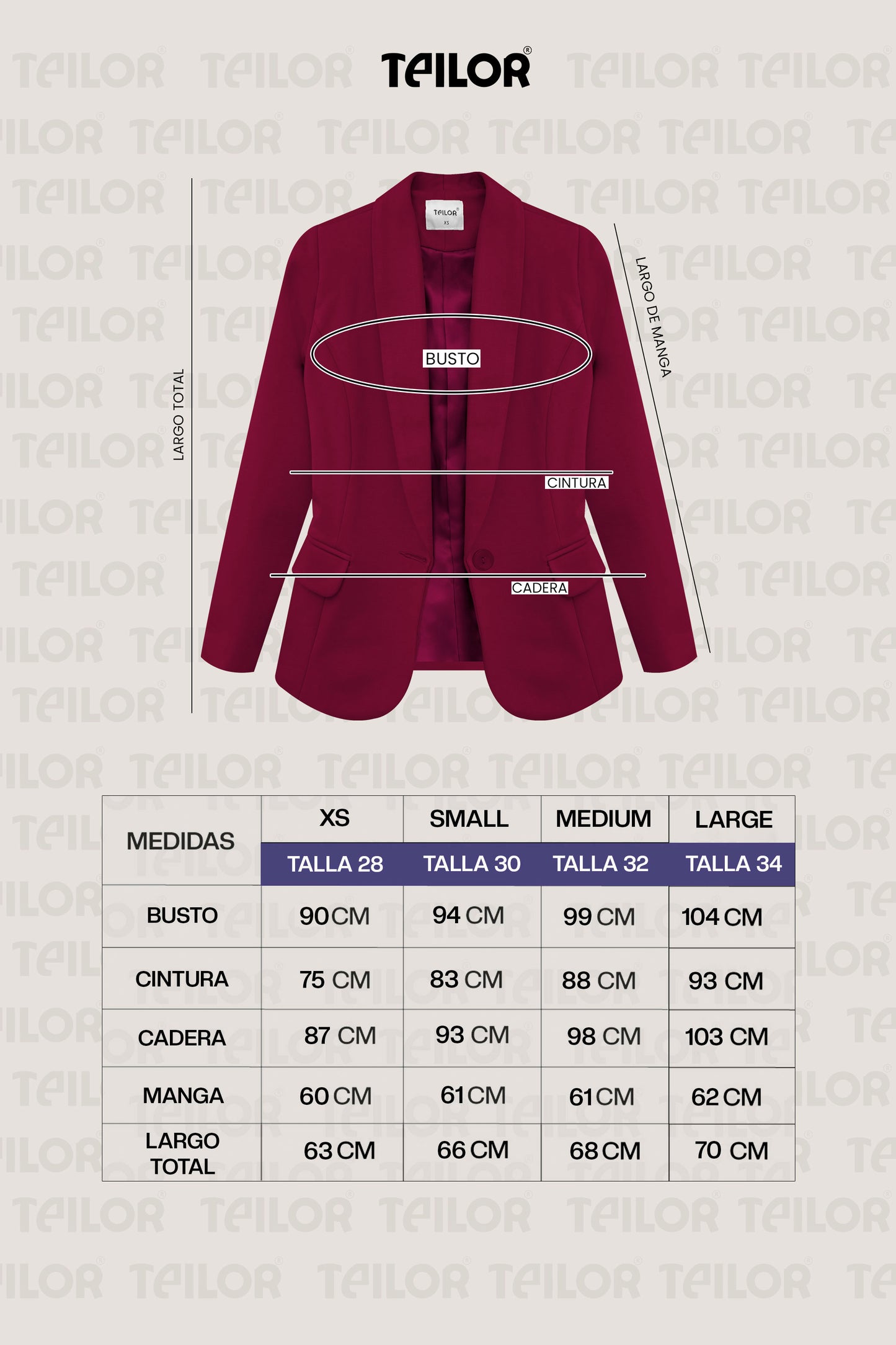 BLAZER MANGA LARGA MARTINA BORGOÑA