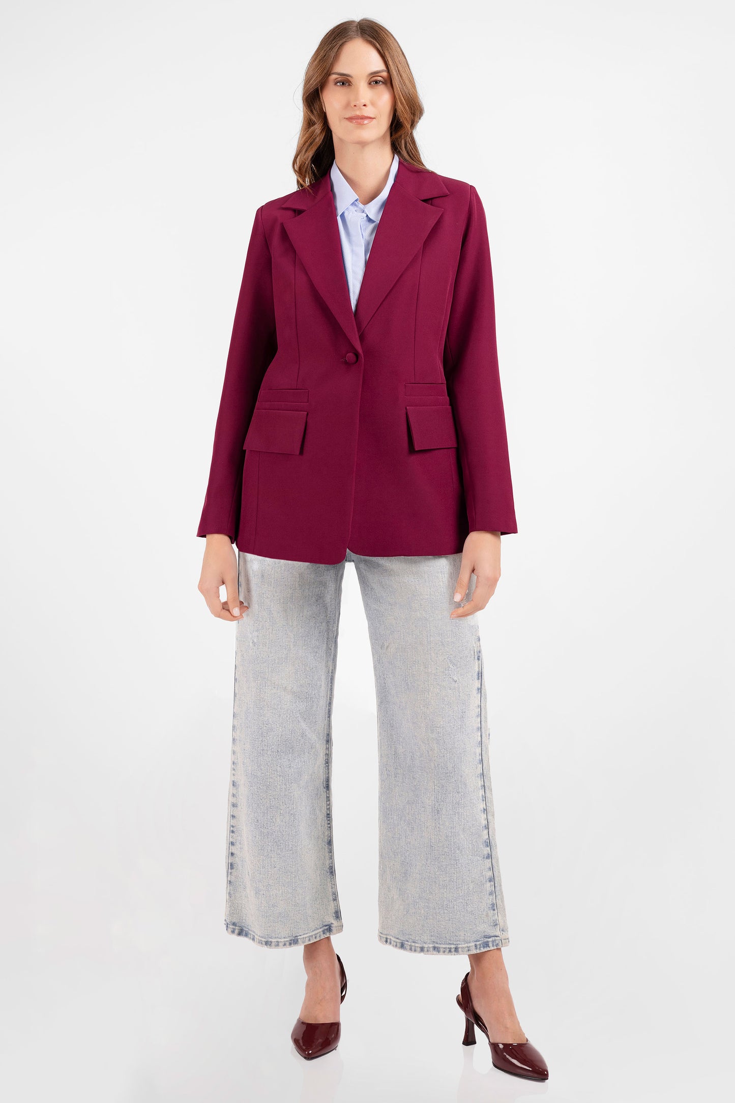 BLAZER CON BOTÓN FORRADO MIKAELA BORGOÑA