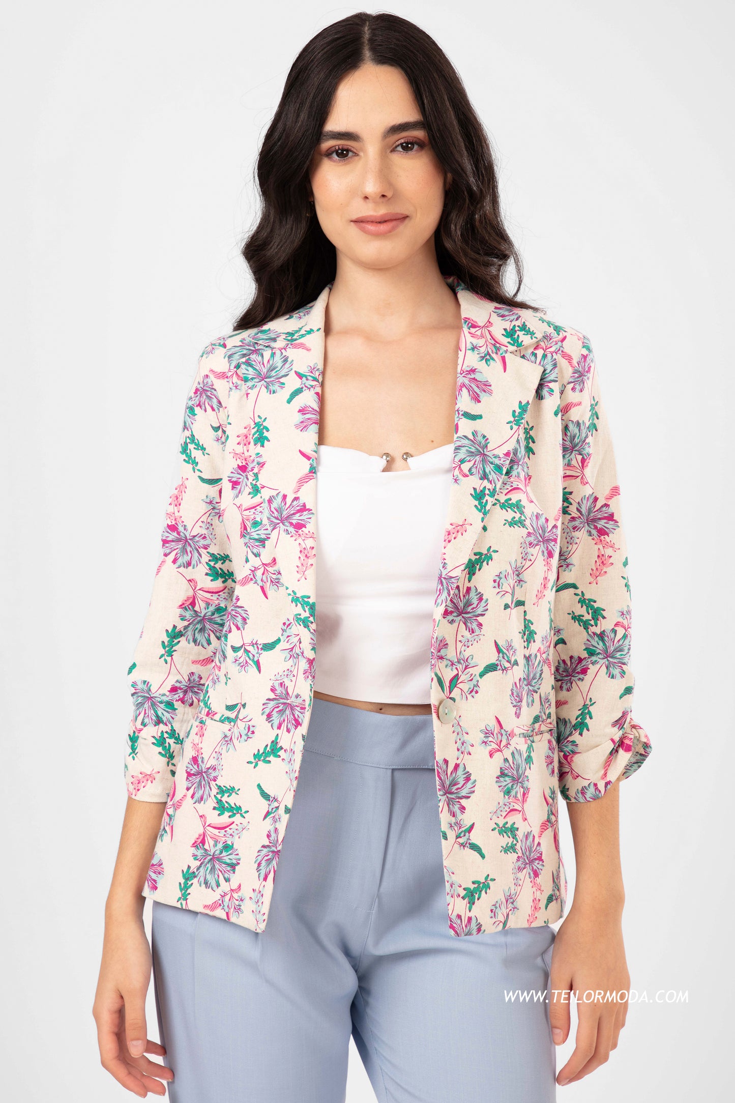 BLAZER DE VERANO FLOREADO VALERIA FUCSIA