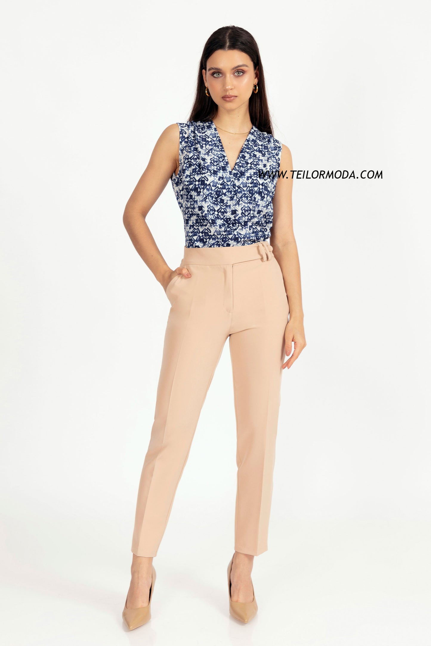 BLUSA MANGA CERO ESTAMPADA ANGÉLICA AZUL