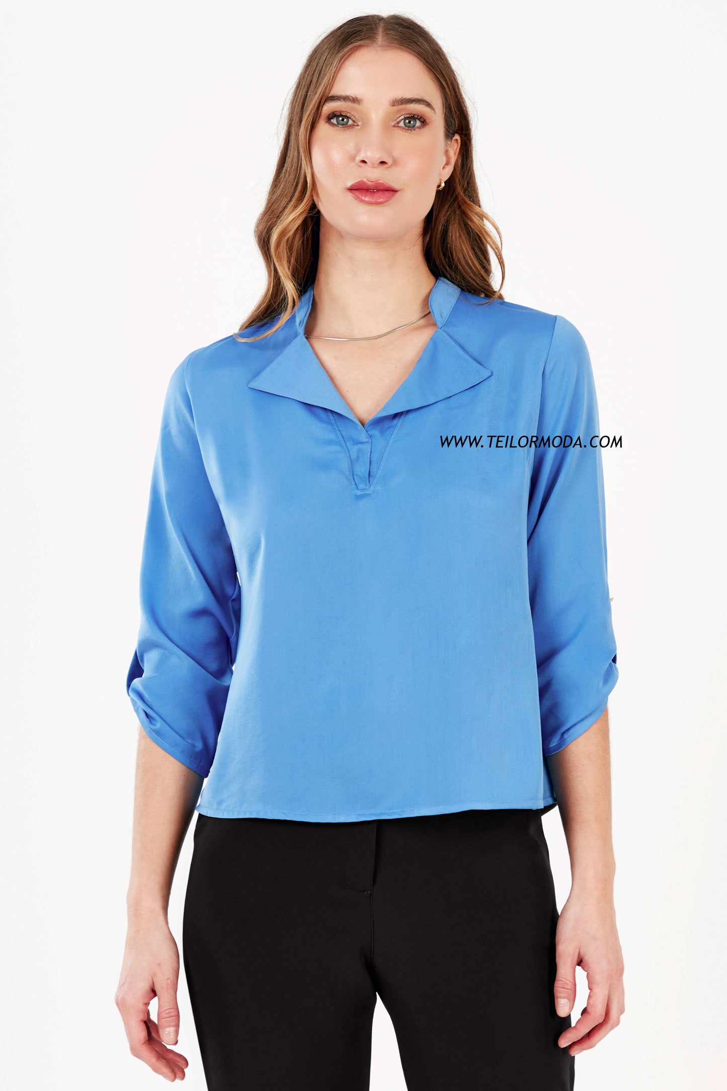 BLUSA DE SATIN MANGA 3/4 DANAE ACERO