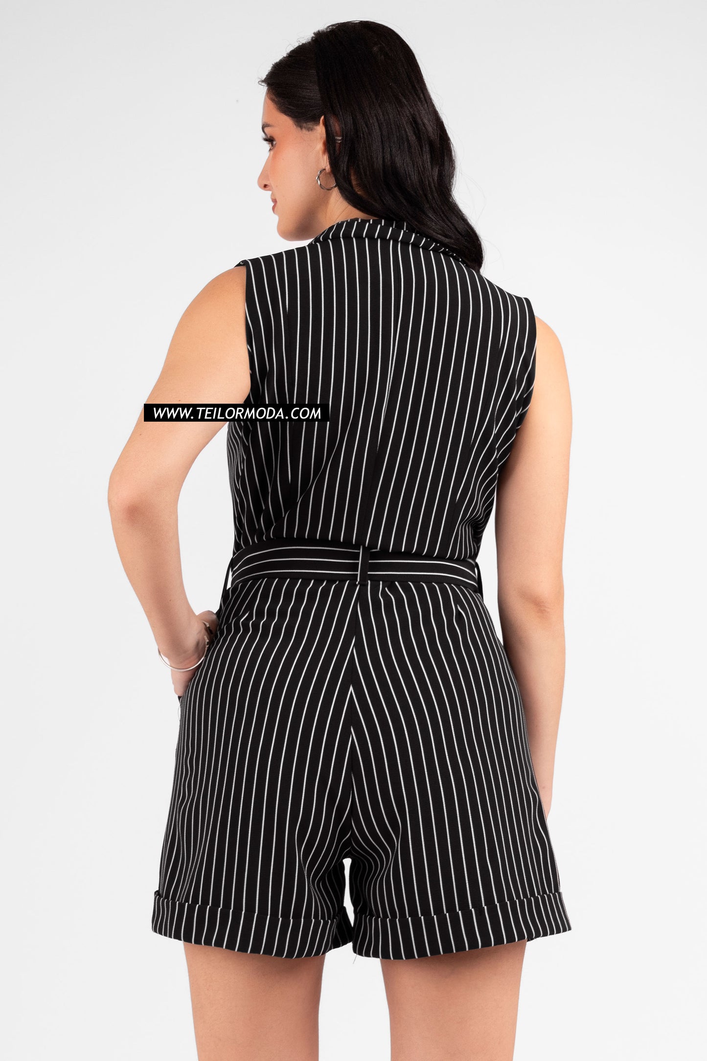 ENTERIZO SHORT A RAYAS KATE NEGRO