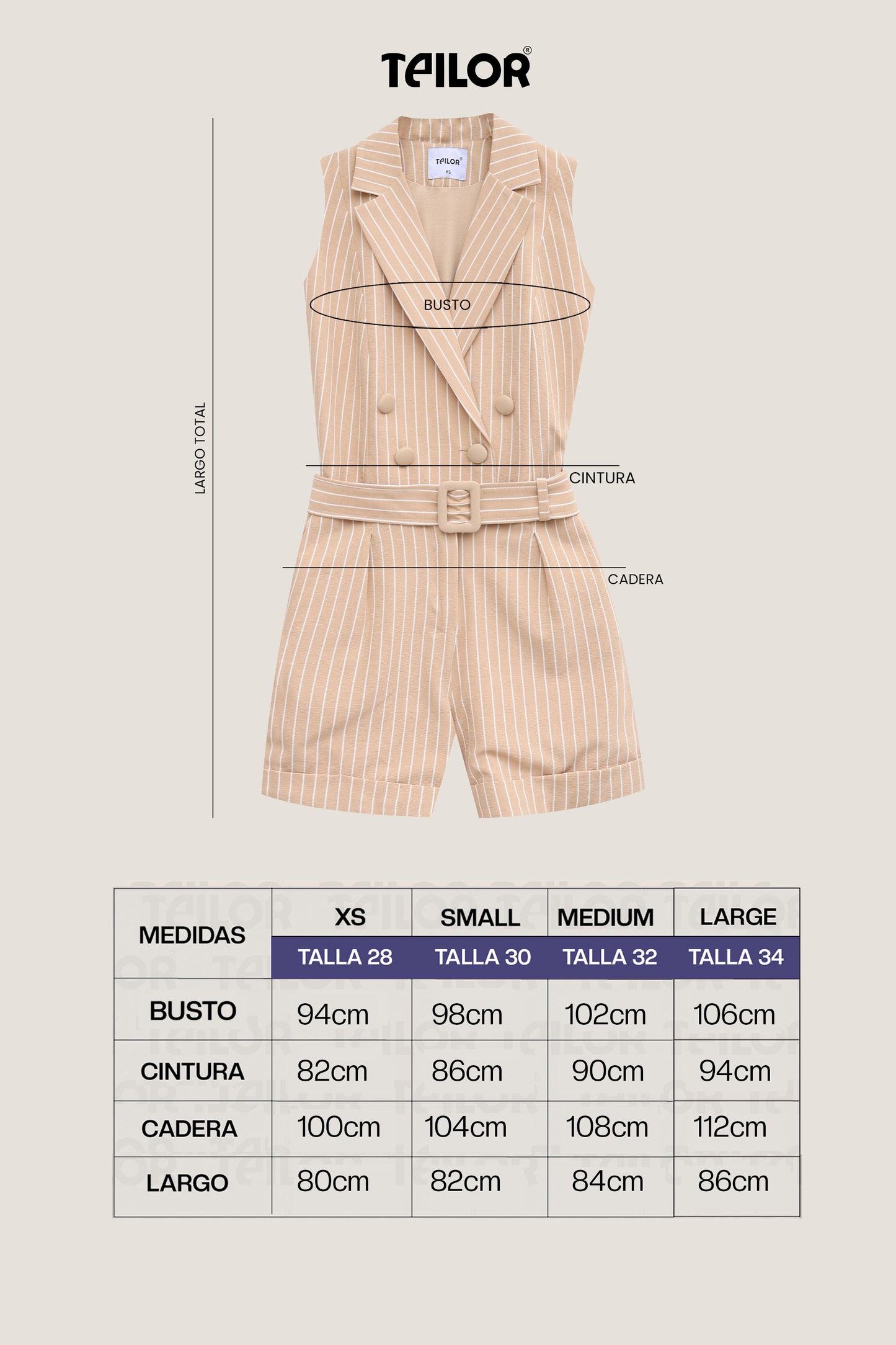 ENTERIZO SHORT A RAYAS KATE BEIGE