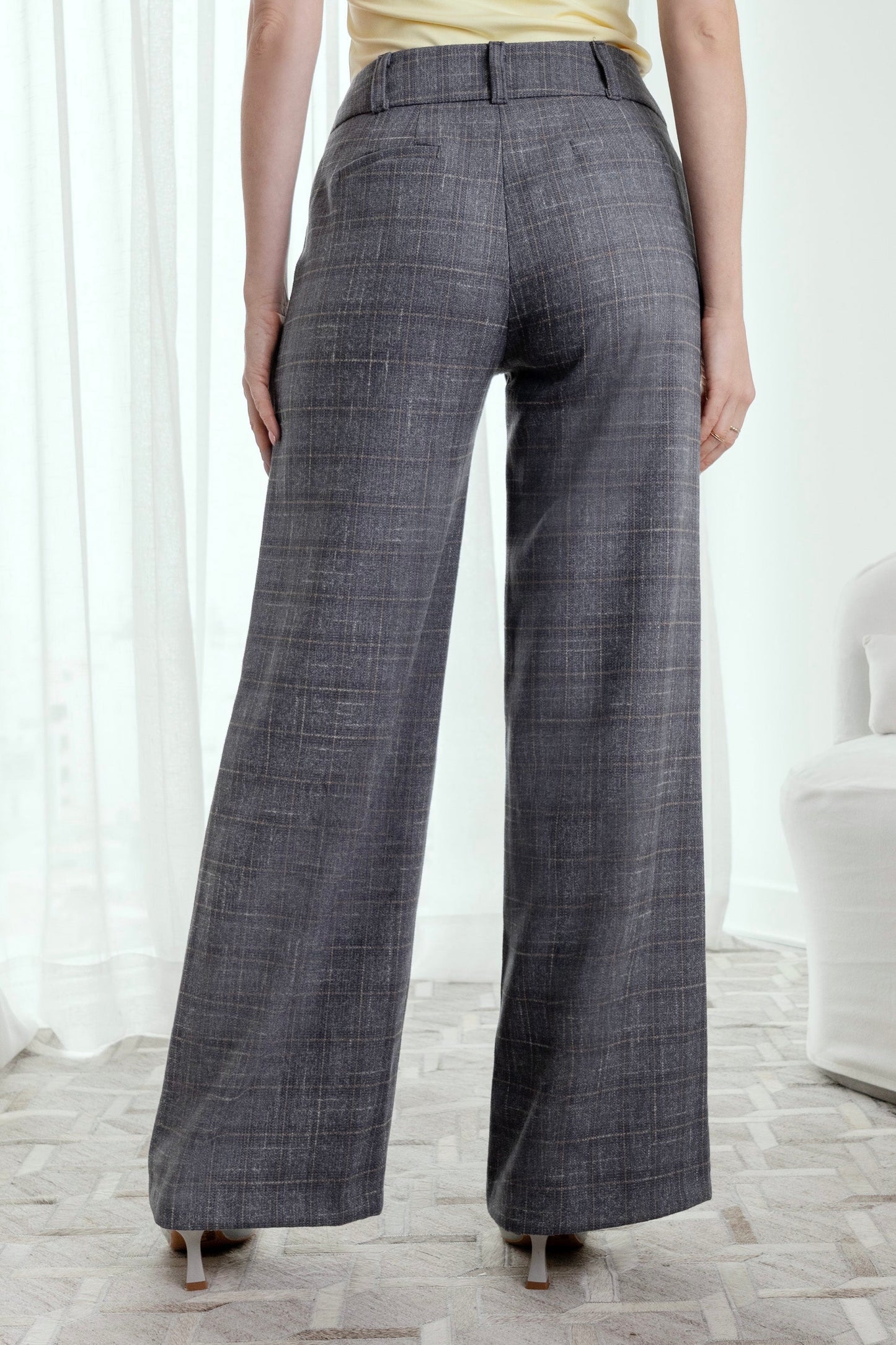 PANTALÓN PALAZZO DE PAÑO GAIA GRIS PRINCIPE DE GALES