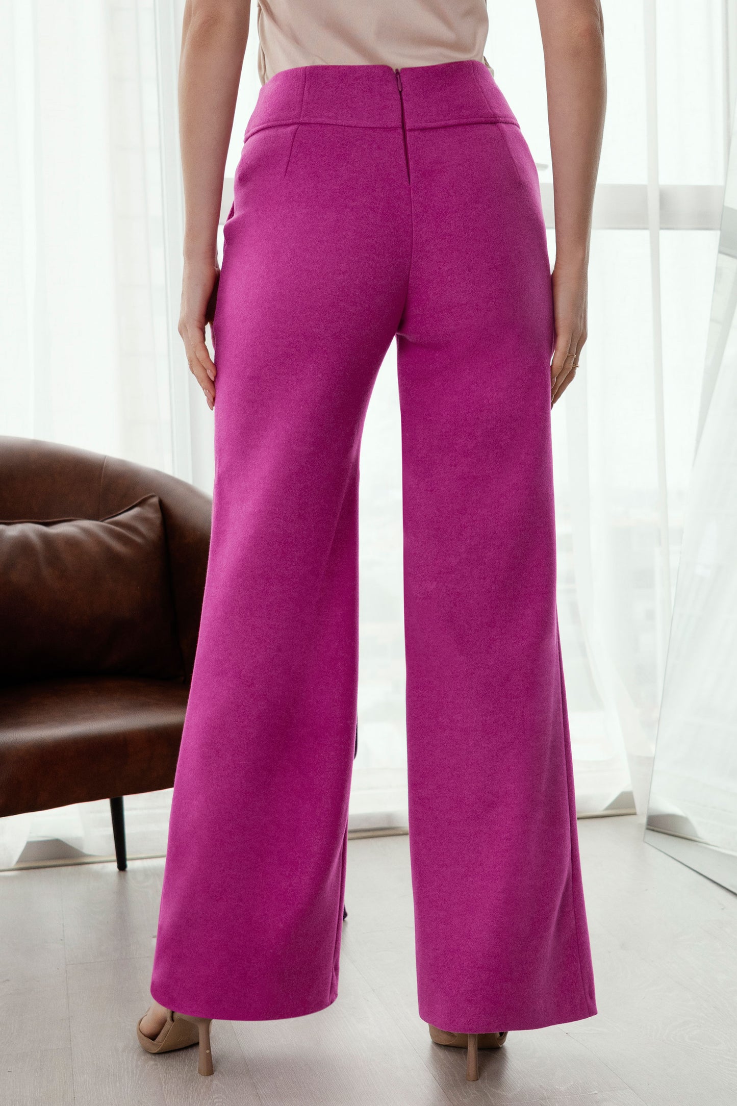 PANTALÓN PALAZZO DE PAÑO LIDIA MAGENTA