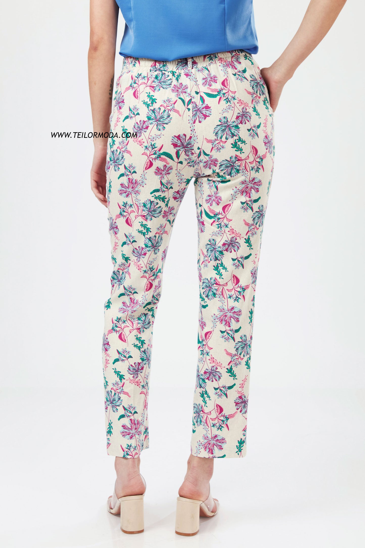 PANTALON DE LINO FLOREADO VALERIA FUCSIA