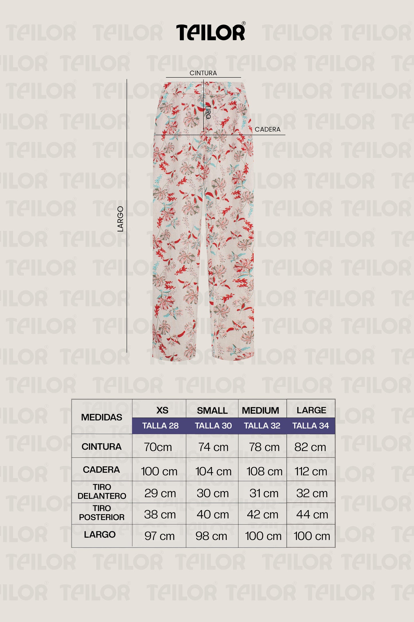 PANTALON DE LINO FLOREADO VALERIA ROJO