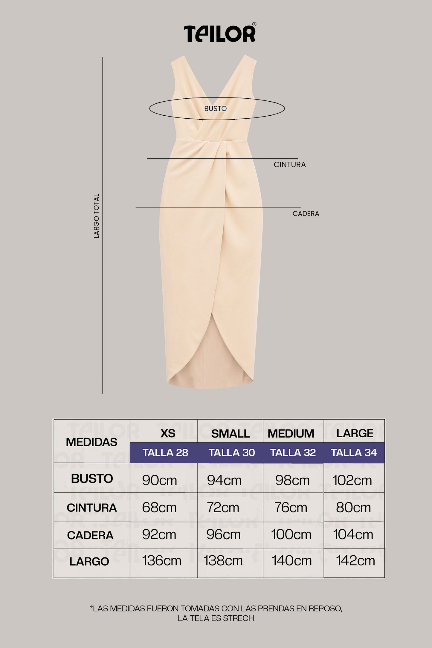VESTIDO COCTEL CUELLO V BLAIR BEIGE