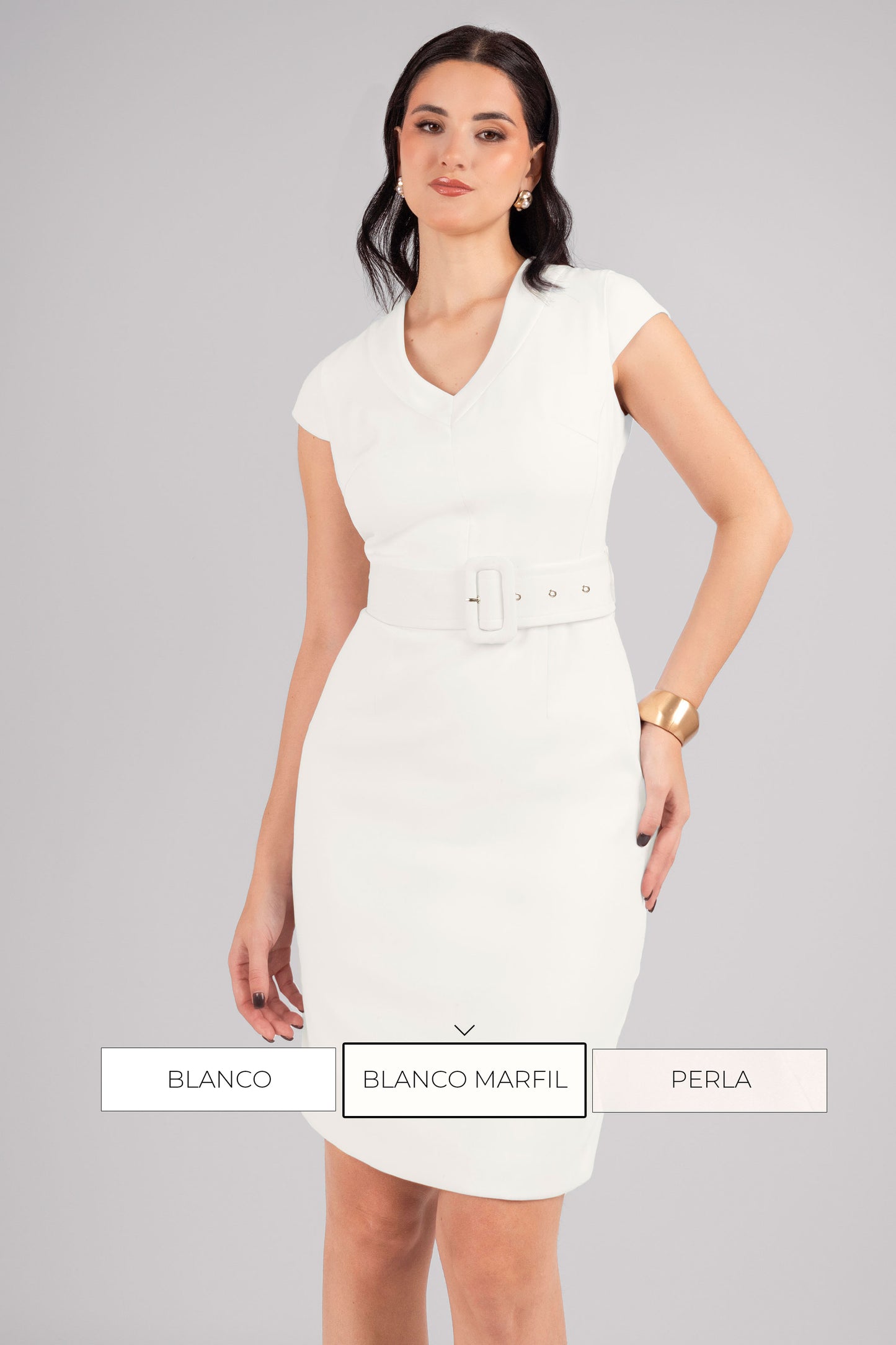 VESTIDO SASTRE CON CINTURÓN GIMENA BLANCO MARFIL