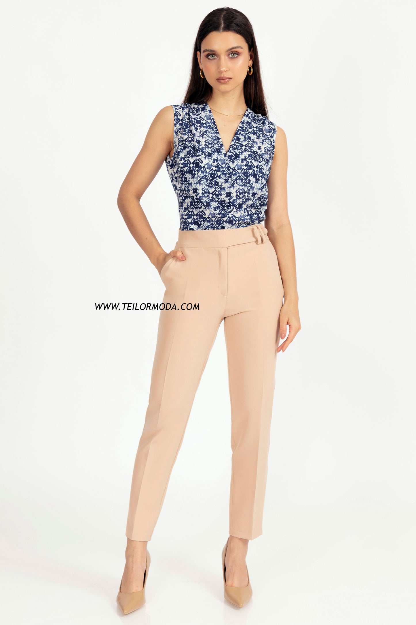 PANTALÓN CON PRETINA CRUZADA LUCIA BEIGE