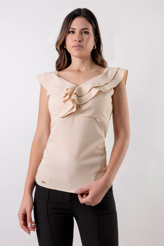 BLUSA CON VUELOS AZUCENA BEIGE