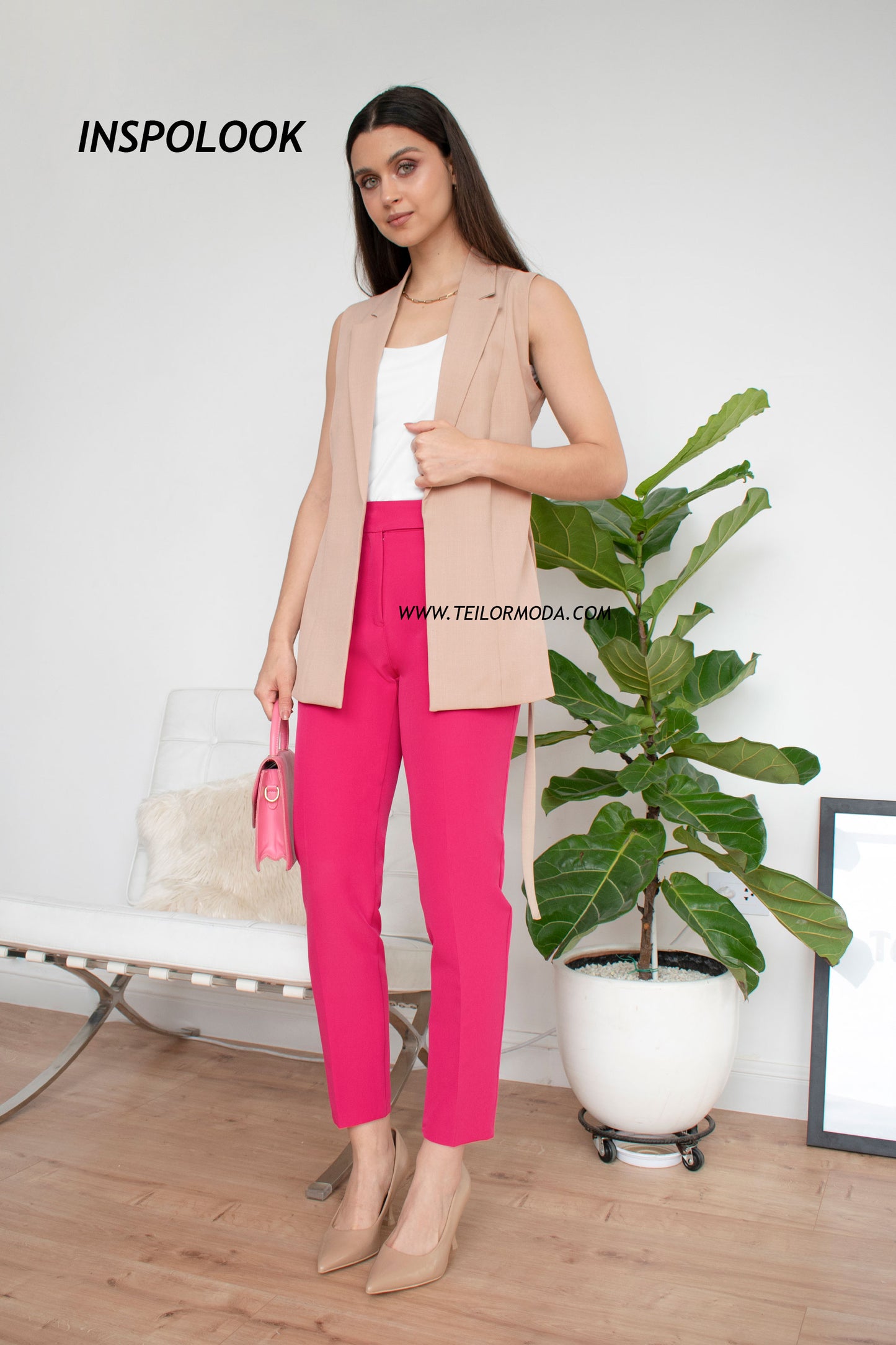 PANTALON CON PRETINA CRUZADA LUCIA FUCSIA