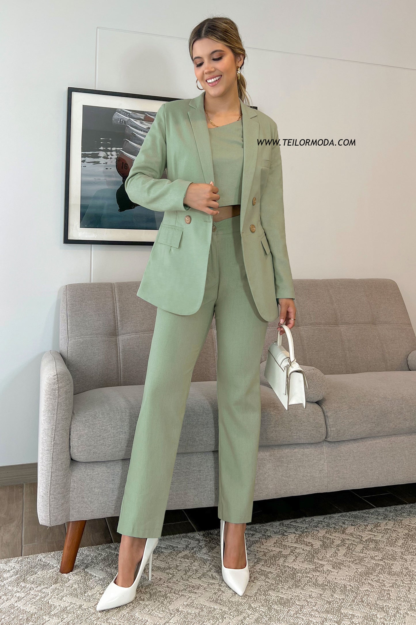 BLAZER DE LINO AMANDA VERDE
