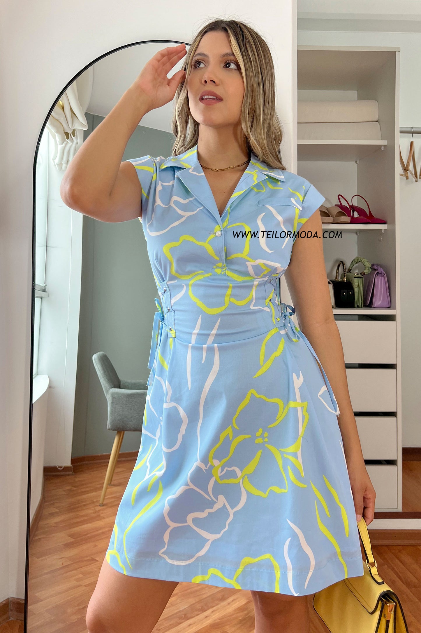 VESTIDO ESTAMPADO ISABELLA CELESTE