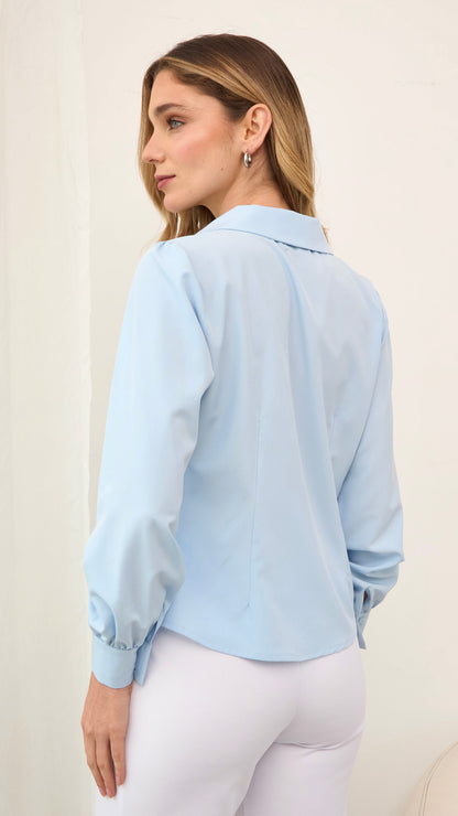 BLUSA CON LAZO REMOVIBLE FEDRA CELESTE