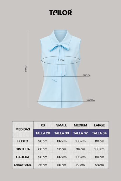 Blusa con lazo manga cero Iris celeste