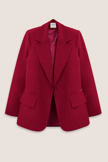 BLAZER CON BOTÓN FORRADO MIKAELA  BORGOÑA