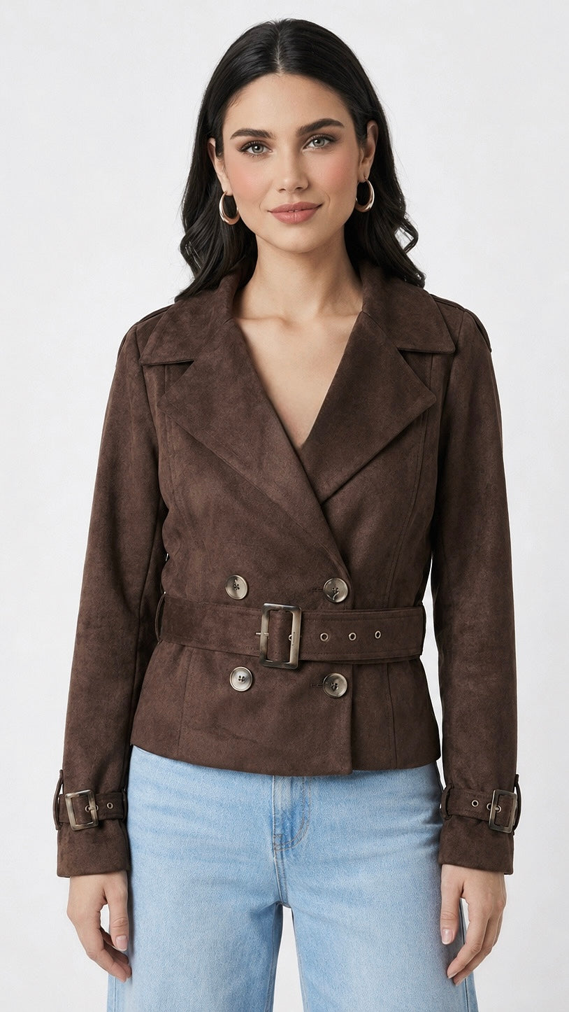 TRENCH COAT CROPPED OLIVIA MARRÓN