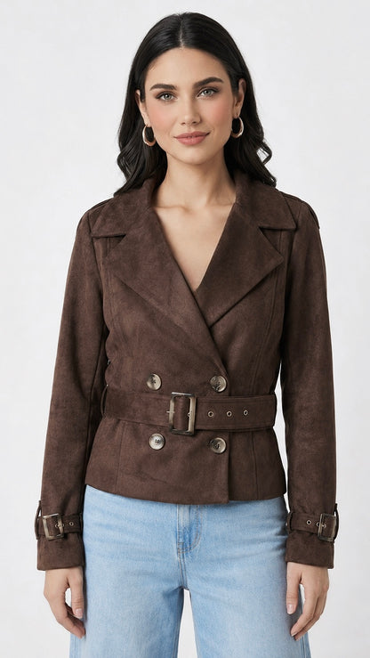 TRENCH COAT CROPPED OLIVIA MARRÓN