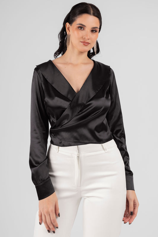 BLUSA ENVOLVENTE DE SATIN AGATHA NEGRO