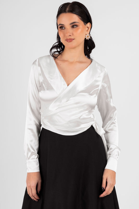 BLUSA ENVOLVENTE DE SATIN AGATHA PERLA