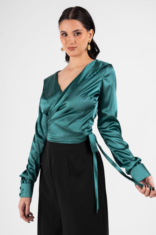 BLUSA ENVOLVENTE DE SATIN AGATHA VERDE