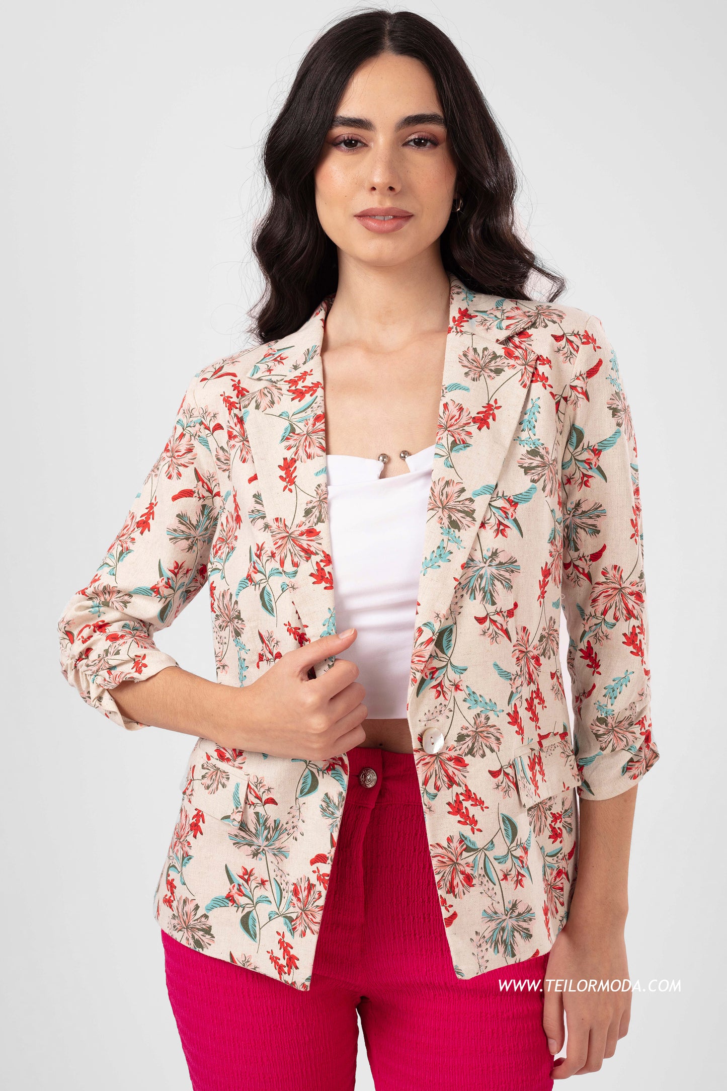 BLAZER DE VERANO FLOREADO VALERIA ROJO