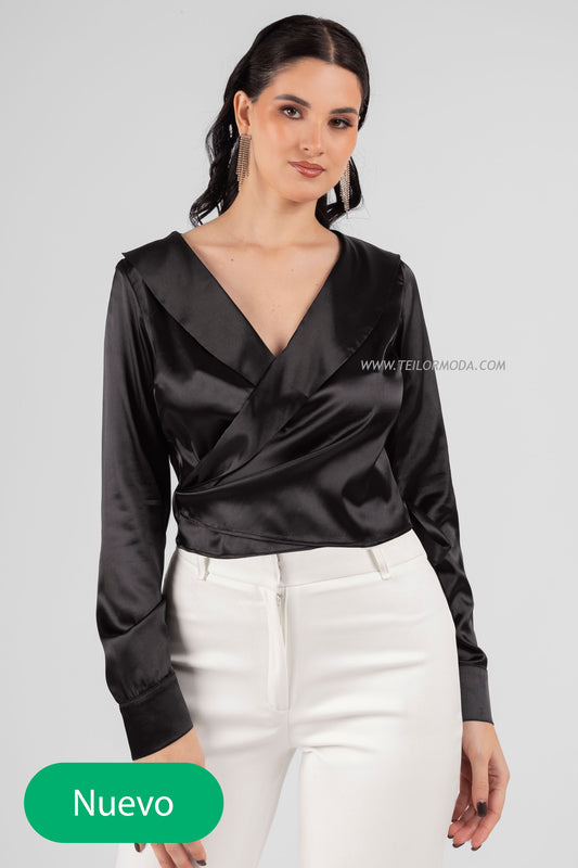 BLUSA ENVOLVENTE DE SATIN AGATHA NEGRO