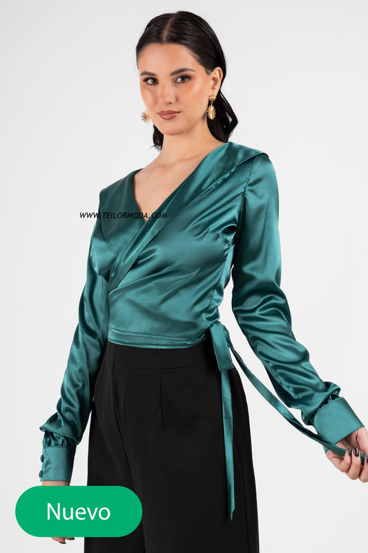 BLUSA ENVOLVENTE DE SATIN AGATHA VERDE