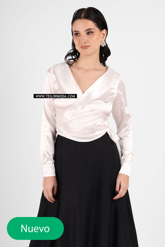 BLUSA ENVOLVENTE DE SATIN AGATHA PERLA