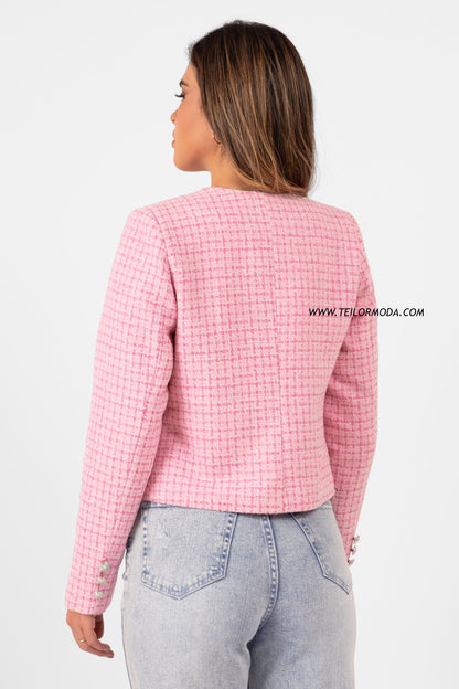 BLAZER CROPPED VICHY OLIVIA ROSADO