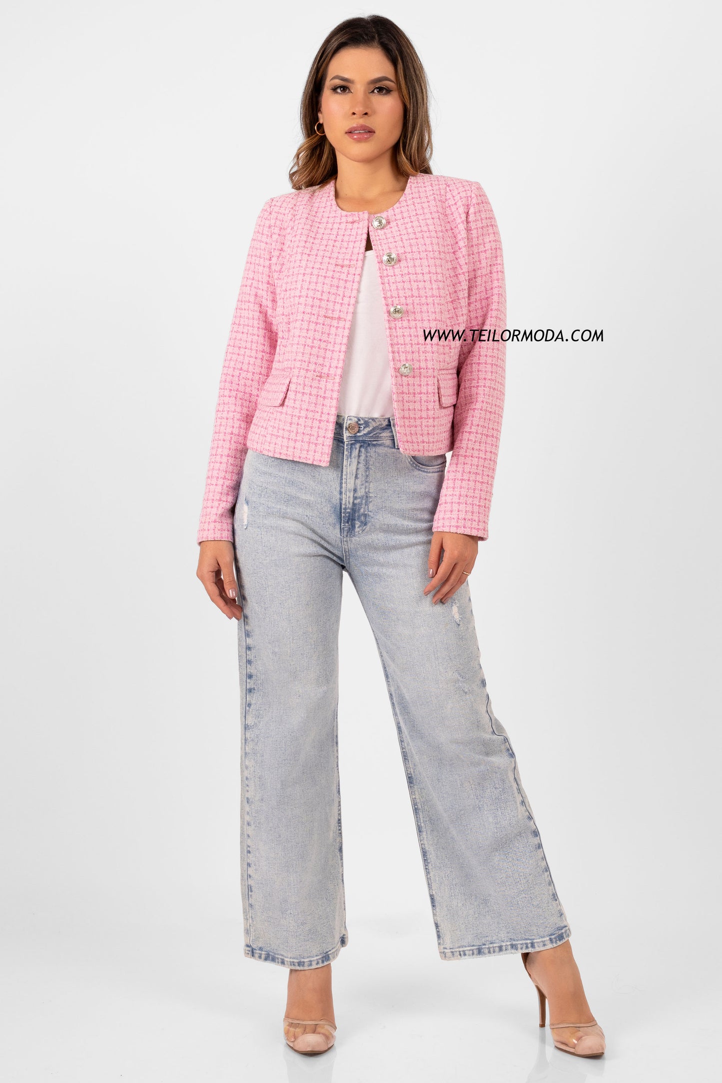 BLAZER CROPPED VICHY OLIVIA ROSADO