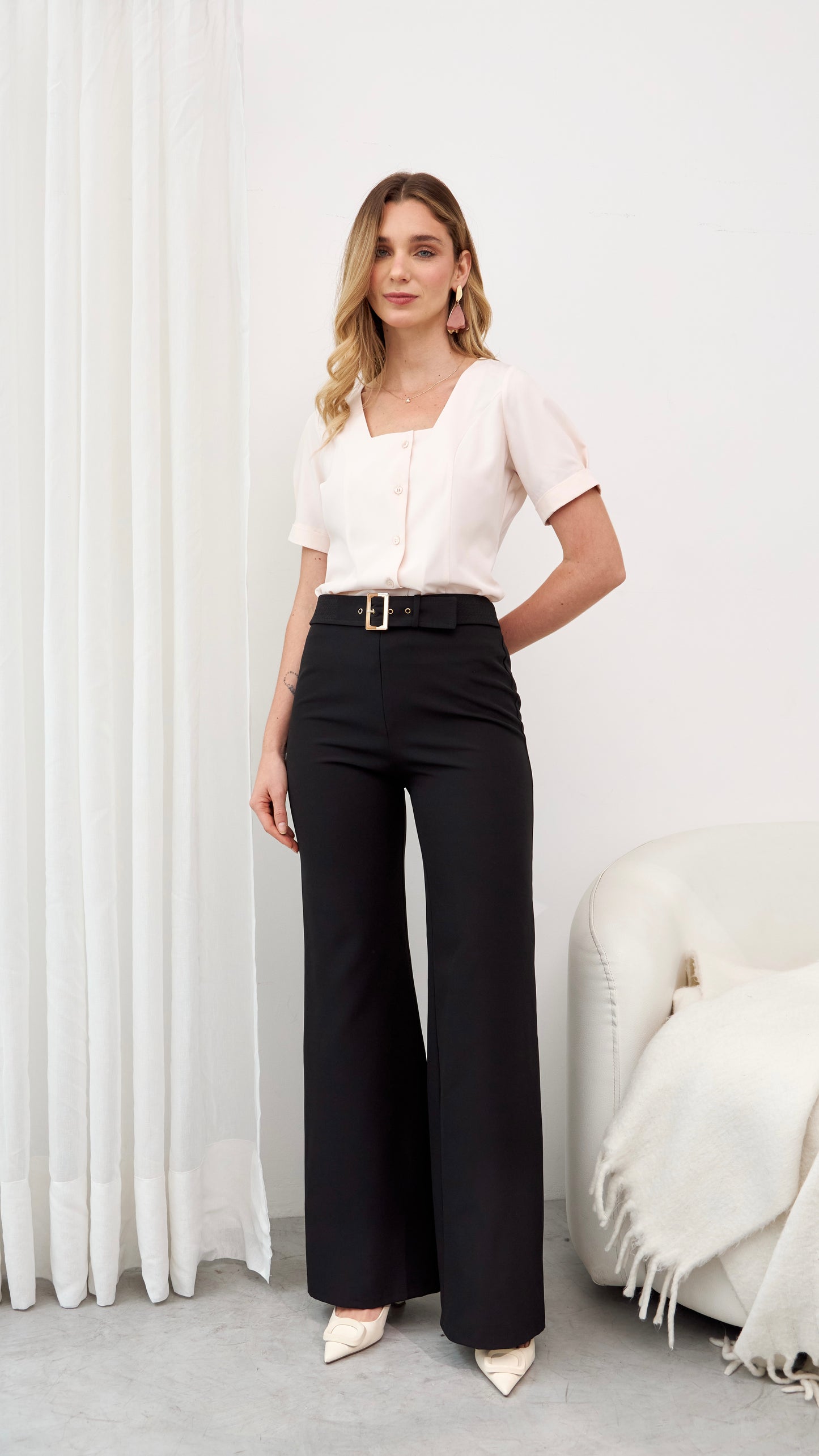 Blusa manga corta de verano marina beige