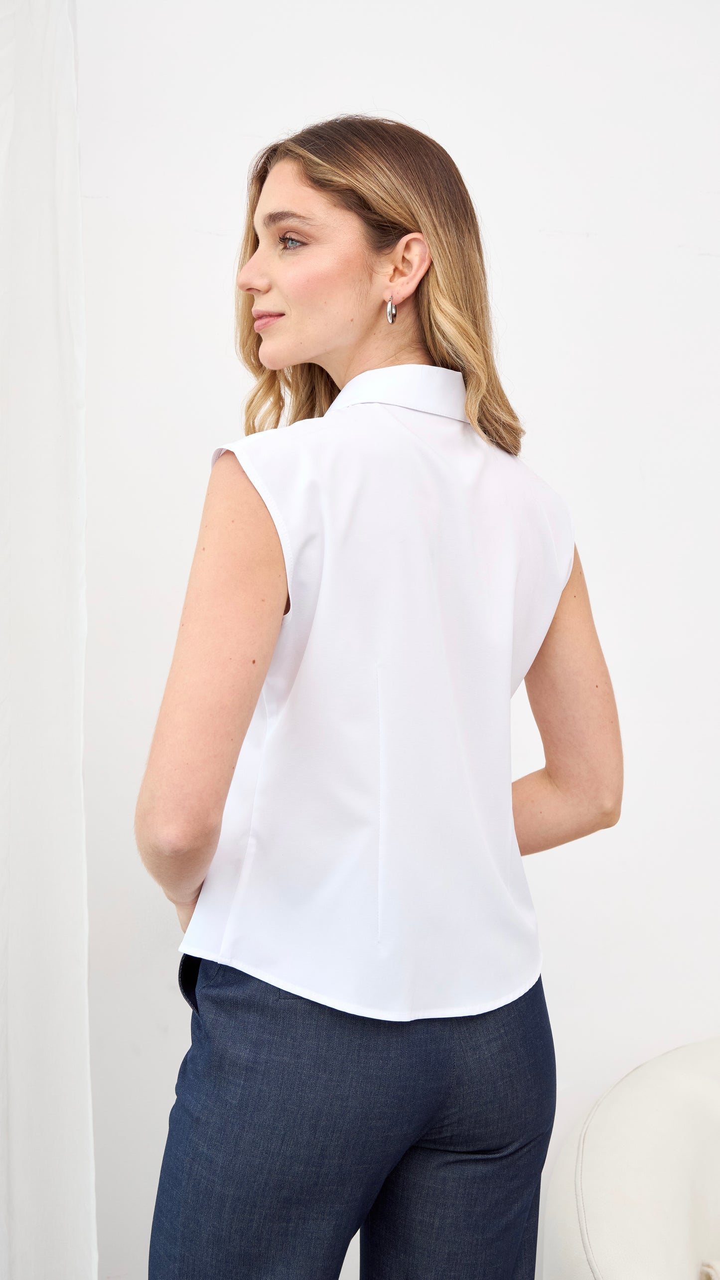 Blusa con lazo manga cero iris blanco