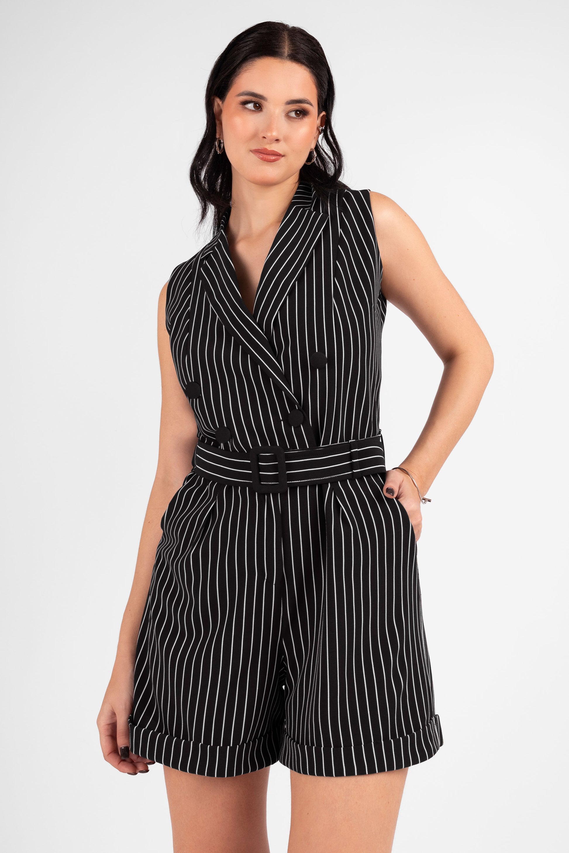 ENTERIZO SHORT A RAYAS KATE NEGRO - Main Image