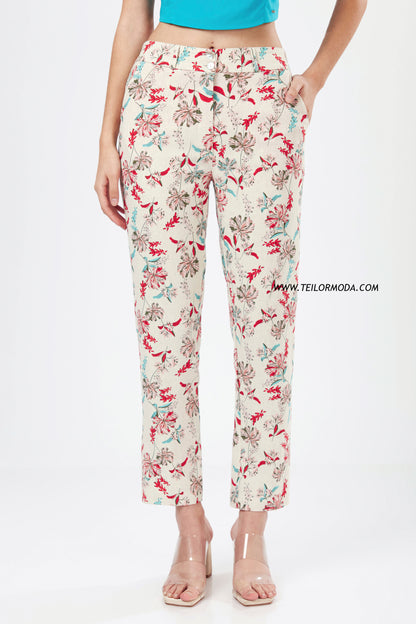 PANTALON DE LINO FLOREADO VALERIA ROJO