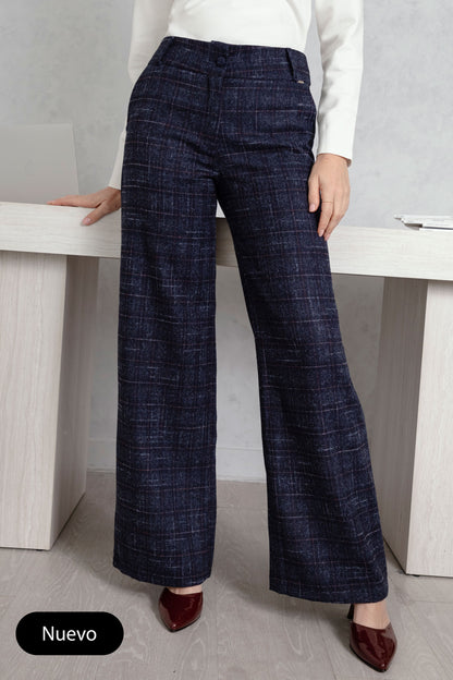 PANTALÓN PALAZZO DE PAÑO GAIA AZUL PRINCIPE DE GALES