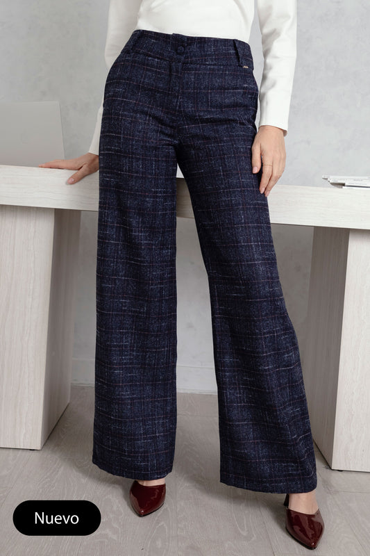 PANTALÓN PALAZZO DE PAÑO GAIA AZUL PRINCIPE DE GALES