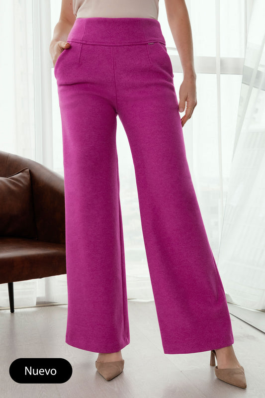 PANTALÓN PALAZZO DE PAÑO LIDIA MAGENTA