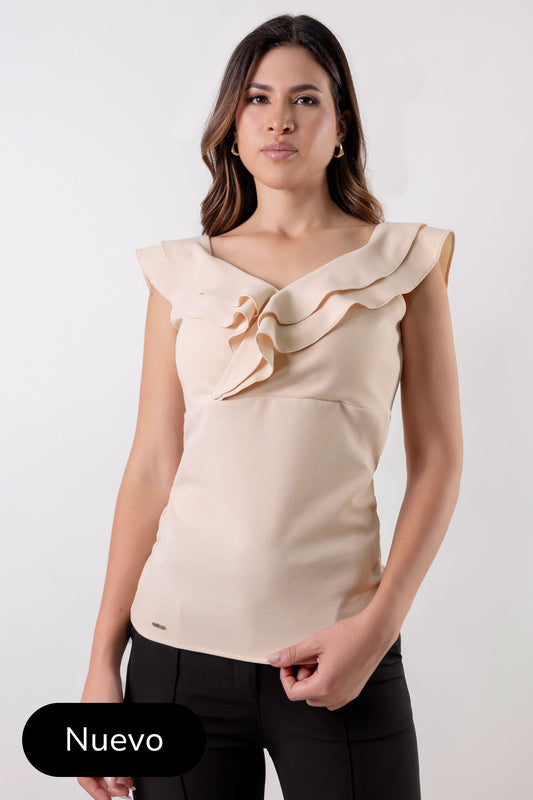 BLUSA CON VUELOS AZUCENA BEIGE