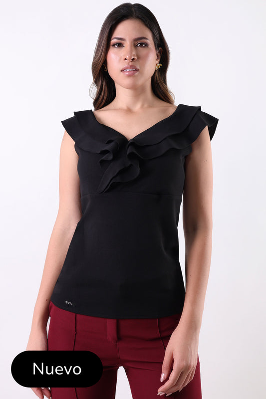 BLUSA CON VUELOS AZUCENA NEGRO