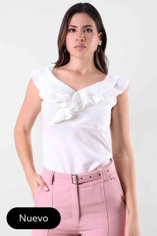 BLUSA CON VUELOS AZUCENA BLANCO