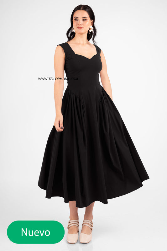 VESTIDO CASUAL CON VUELOS ELAH NEGRO