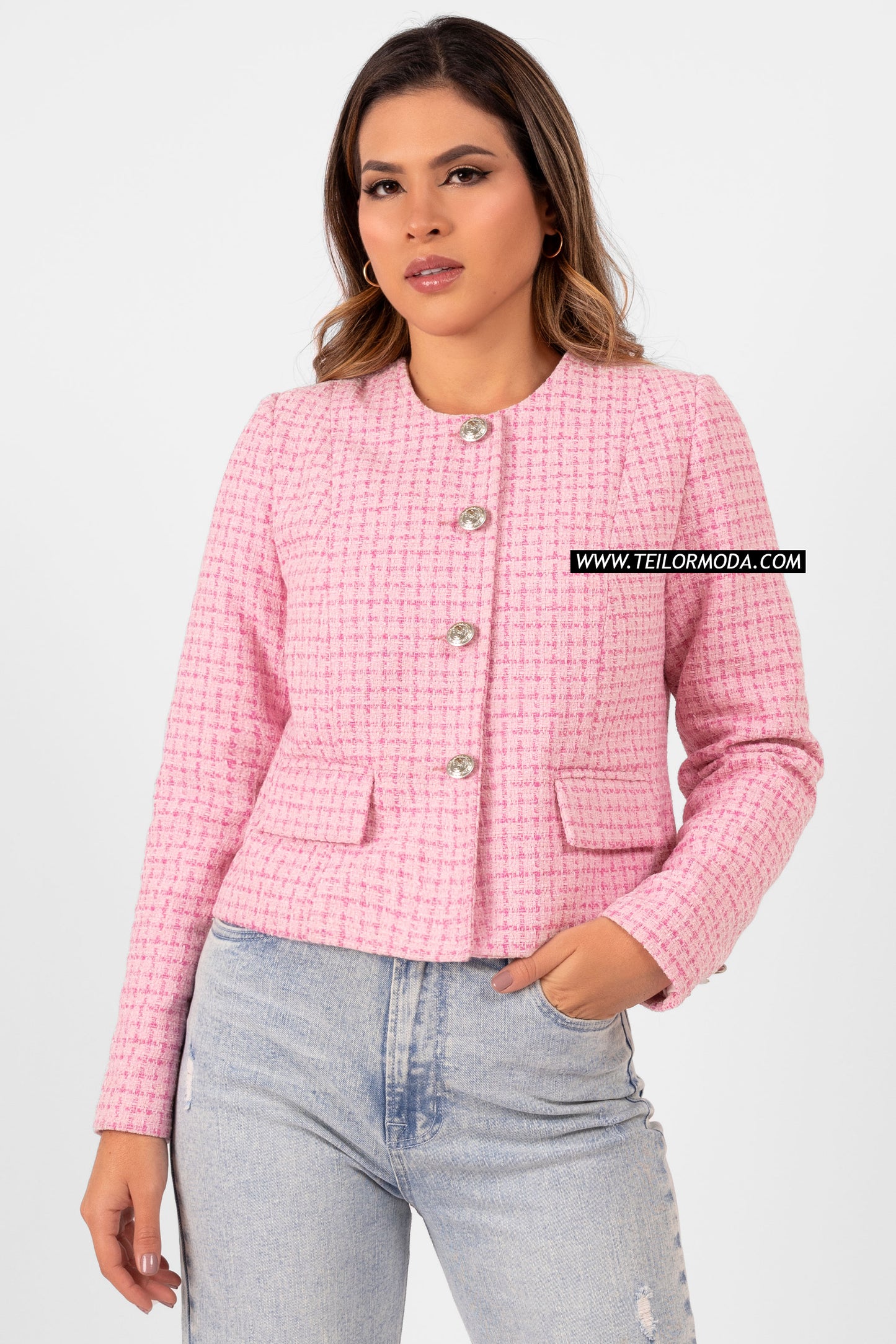 BLAZER CROPPED VICHY OLIVIA ROSADO