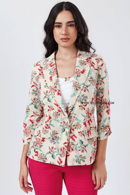 BLAZER DE VERANO FLOREADO VALERIA ROJO