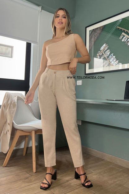 PANTALÓN DE LINO AMANDA BEIGE